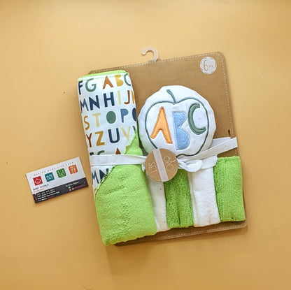 Hooded Bath Towel with Face Towels, & Bath Sponge