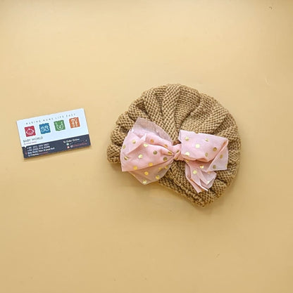 Baby Wool Cap - Bow/Dots - Winter