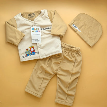 3 Pieces Baby Suit With Cap - Train 🚂 - Winter