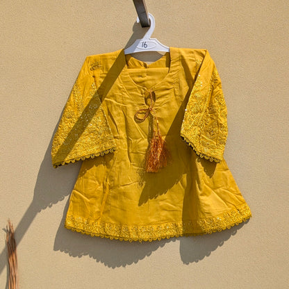 2 Pieces Baby Girl Embroidered Frock with Shalwar - Mustard