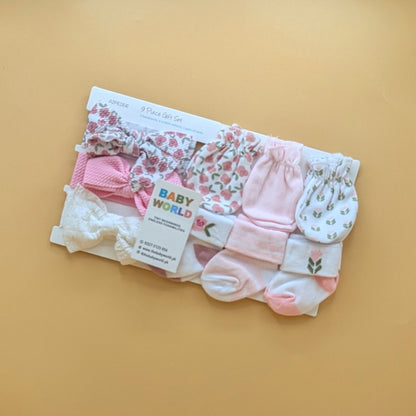 Baby 9 Pieces Gift Set - 3 Headbands, 3 Mittens, & 3 Pairs of Socks