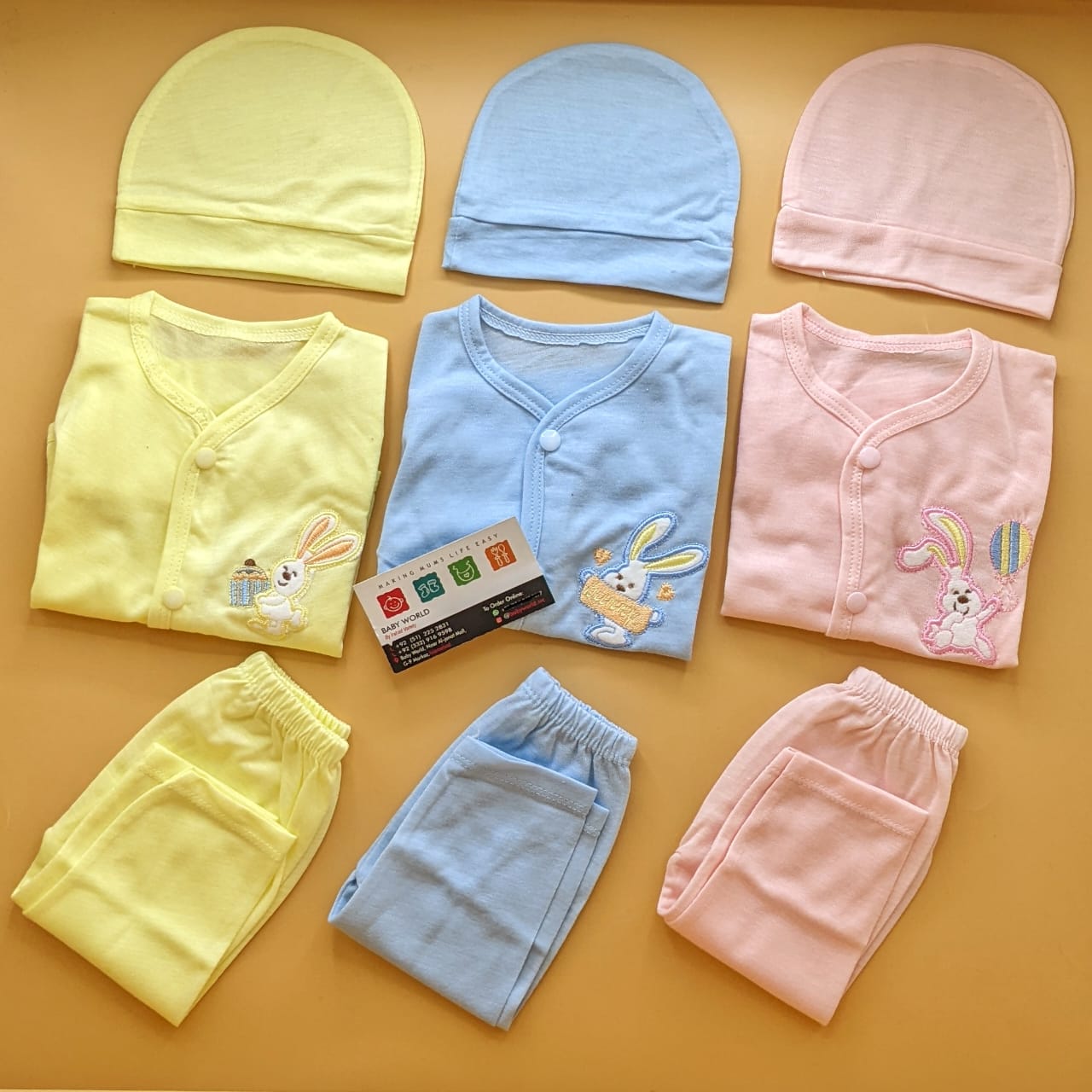 Pack of 3 Suits with Cap - Blue/Yellow/Pink