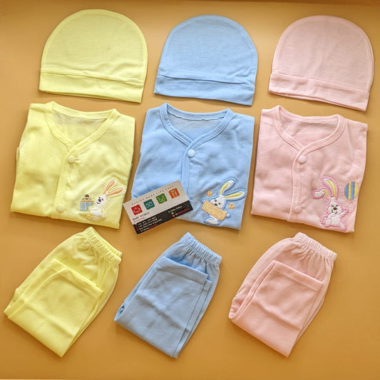 Pack of 3 Suits with Cap - Blue/Yellow/Pink