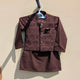 3 Pieces Premium Kameez Shalwar with Embroidered Waistcoat - Floral/Blocks - Brown