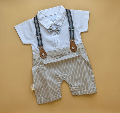 Romper - Half Sleeves - Bow/Stripes