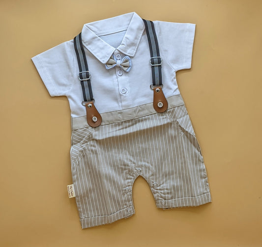 Romper - Half Sleeves - Bow/Stripes