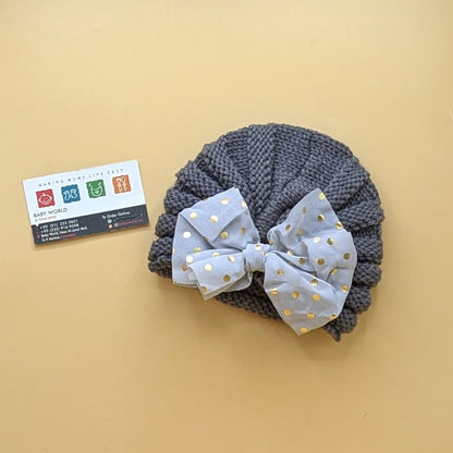 Baby Wool Cap - Bow/Dots - Winter