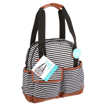 iPack Striped Insulated Diaper Tote Bag with Changing Pad & Adjustable Strap