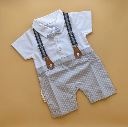 Romper - Half Sleeves - Bow/Stripes