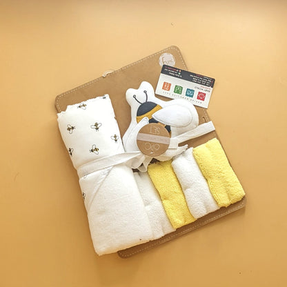 Hooded Bath Towel with Face Towels, & Bath Sponge