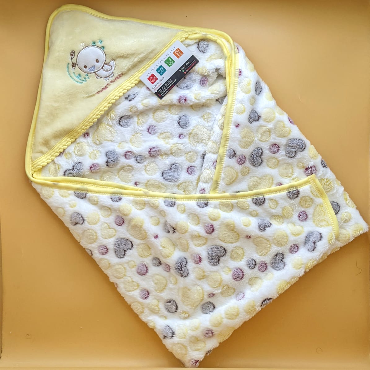 Hooded Blanket/Wrapping Sheet - Winter - Hearts/Dots