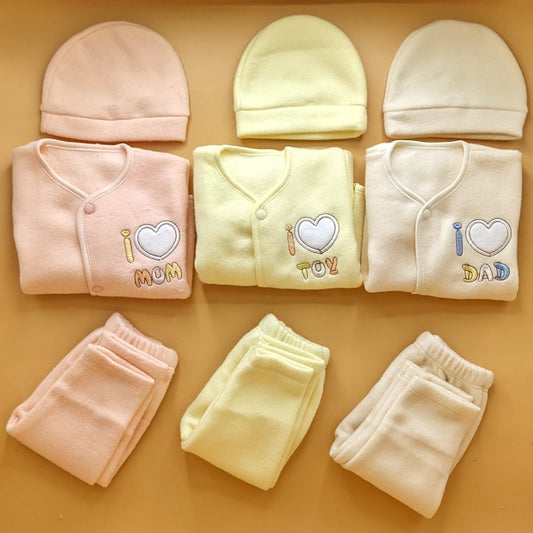 Pack of 3 Suits with Cap - Winter - Beige/Peach/Lemon