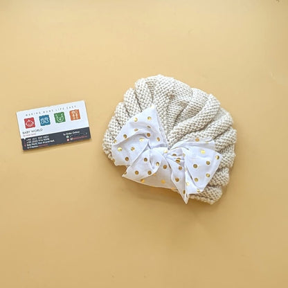 Baby Wool Cap - Bow/Dots - Winter