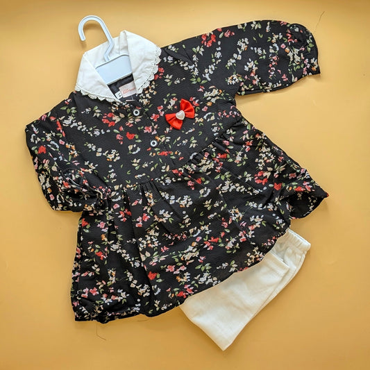Frock with Pants - Floral - Black