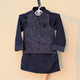 3 Pieces Premium Kameez Shalwar with Embroidered Waistcoat - Navy Blue