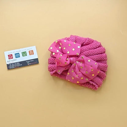 Baby Wool Cap - Bow/Dots - Winter