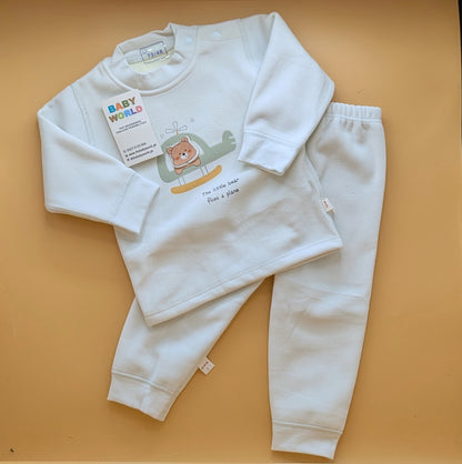 2 Pieces Premium Baby Suit - The little bear flies a plane - Winter