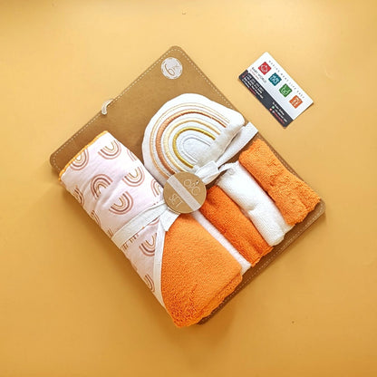 Hooded Bath Towel with Face Towels, & Bath Sponge