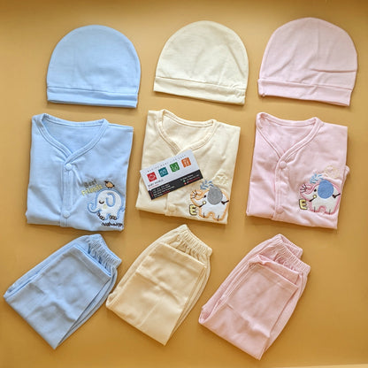 Pack of 3 Suits with Cap - Blue/Beige/Pink