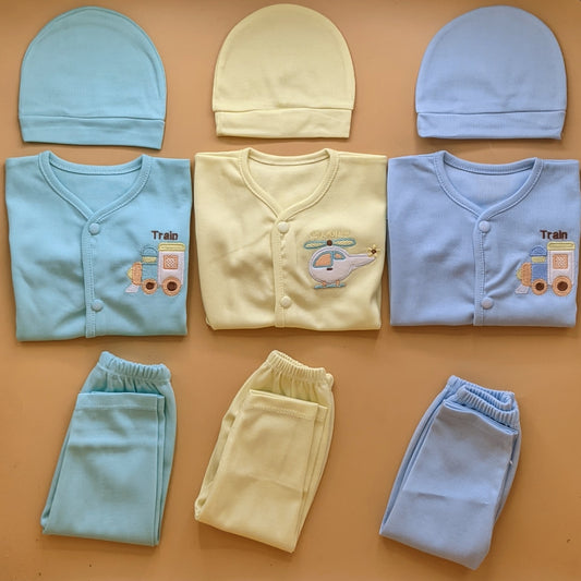 Pack of 3 Suits with Cap - Sea Green/Yellow/Blue