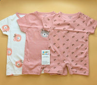 Pack of 3 Rompers/Sleep Suits - Half Sleeves - Pink - Kitty 😺