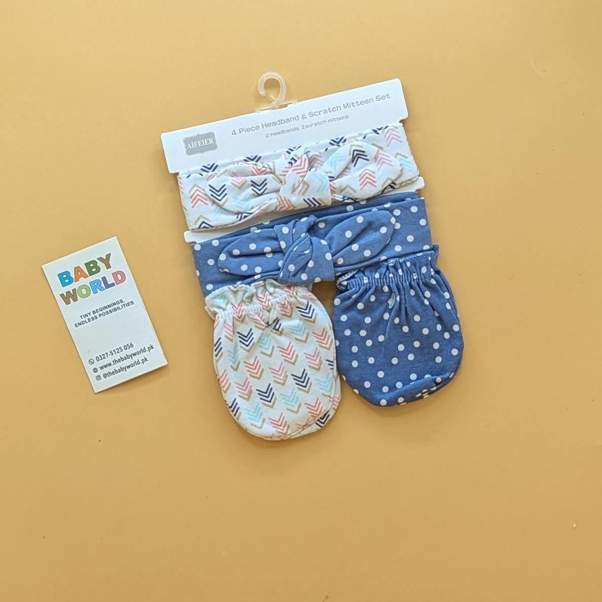 Baby 4 Piece Headband, & Mitten Set
