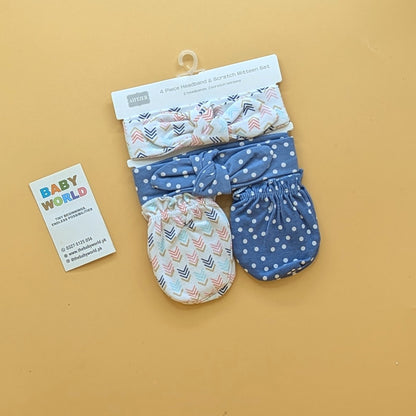 Baby 4 Piece Headband, & Mitten Set