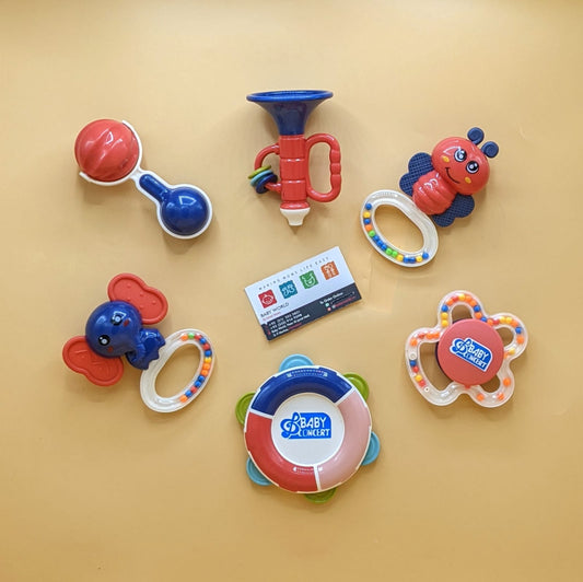 High Grade Food Material 2 in 1 Rattle + Teether - 6 Pieces