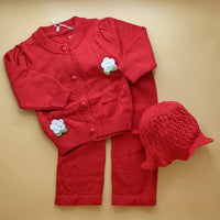 2 Piece Imported Woolen Suit with Cap - Flowers - Winter