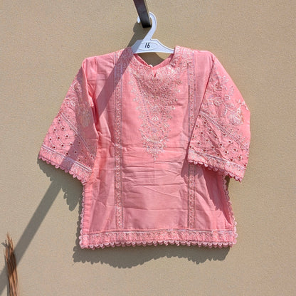 2 Pieces Baby Girl Embroidered Kameez Shalwar - Peachy Pink