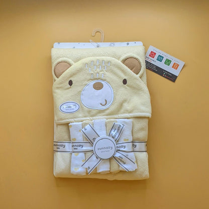 Hooded Bath Towel with 5 Pieces Face Towels