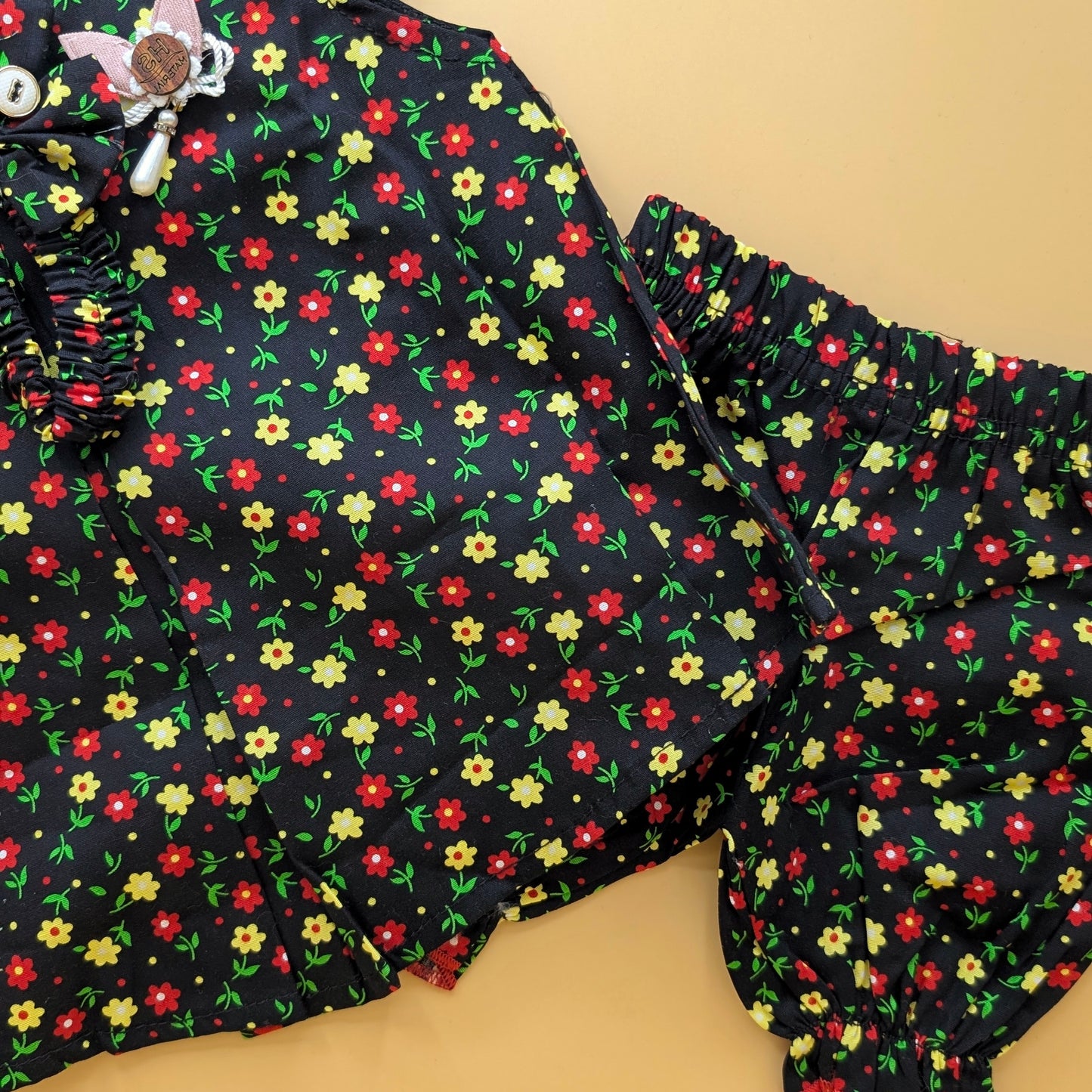 Frock with Pants & Headband - Floral - Black