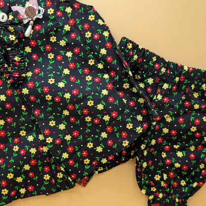 Frock with Pants & Headband - Floral - Black