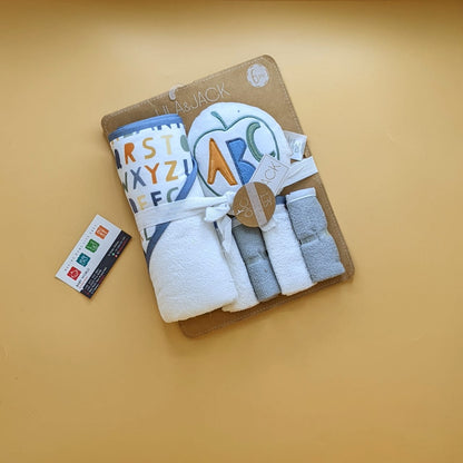 Hooded Bath Towel with Face Towels, & Bath Sponge