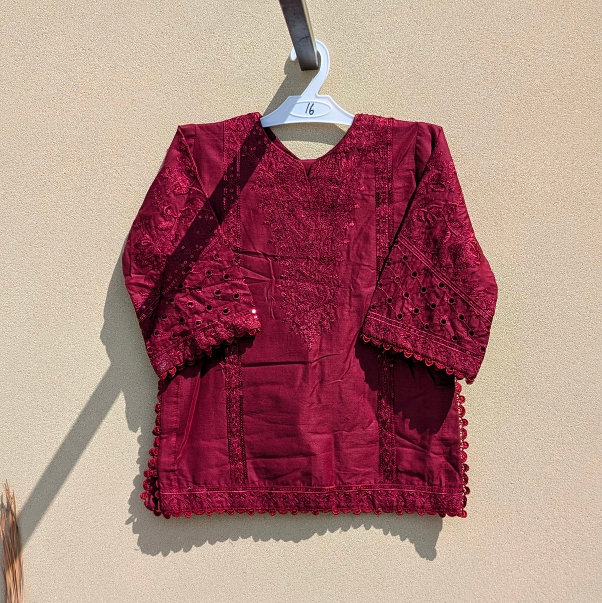 2 Pieces Baby Girl Embroidered Kameez Shalwar - Deep Maroon