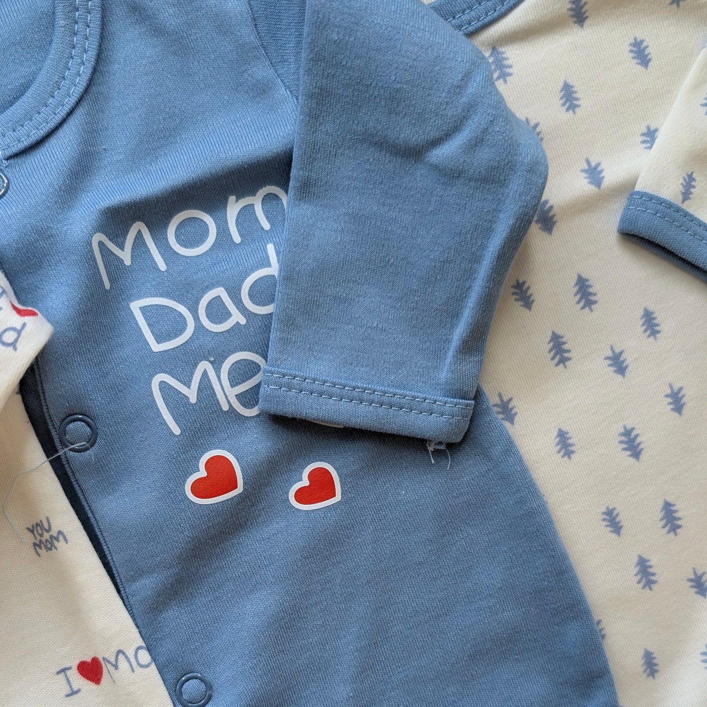 Pack of 3 Rompers/Sleep Suits - Mom, Dad, Me - Blue