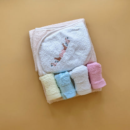Baby Hooded Bath Towel with 4 Pieces Face Towels