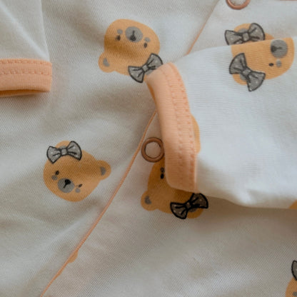 Pack of 3 Rompers/Sleep Suits - Bear/Bow - Peach