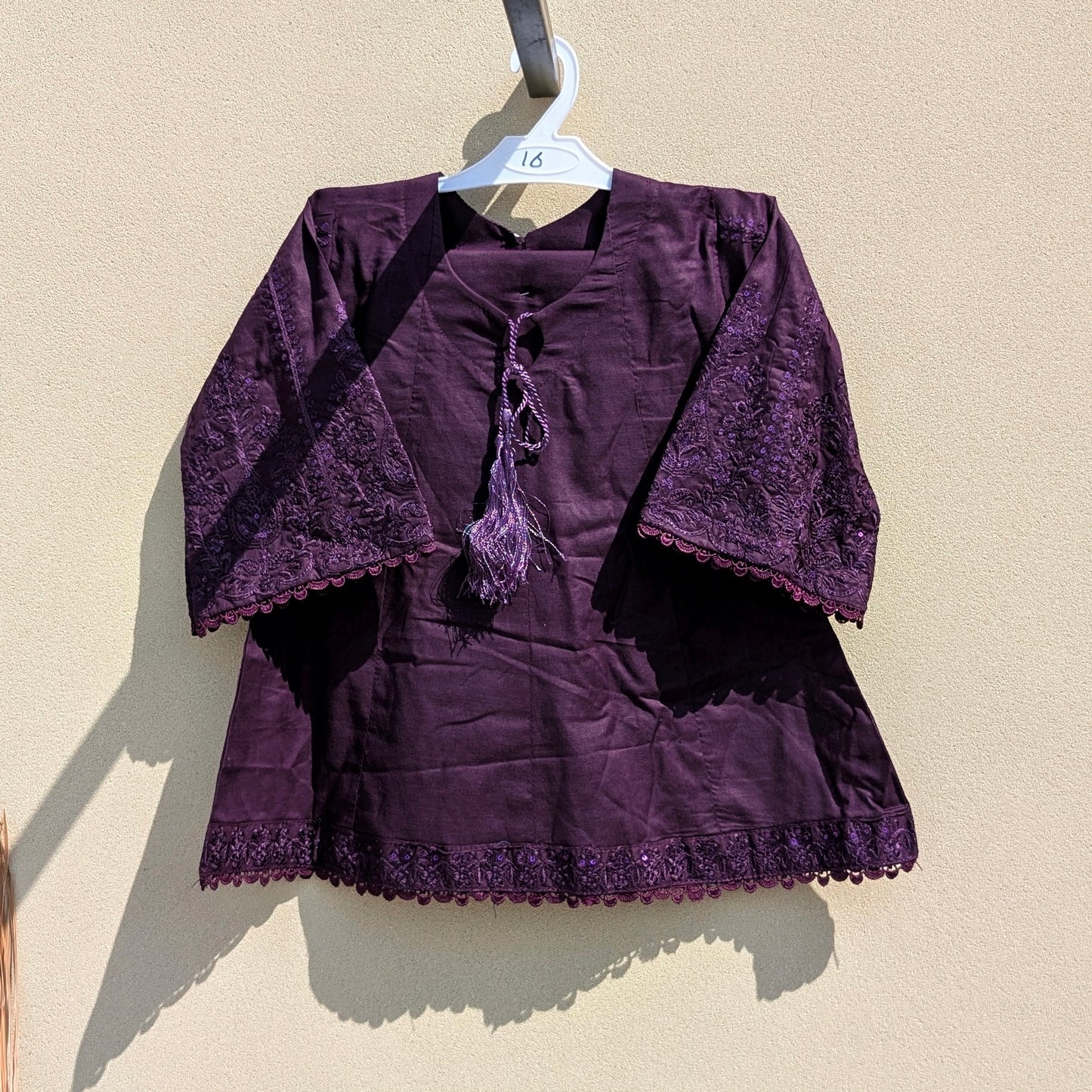 2 Pieces Baby Girl Embroidered Frock with Shalwar - Deep Purple