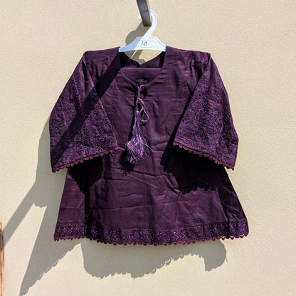 2 Pieces Baby Girl Embroidered Frock with Shalwar - Deep Purple