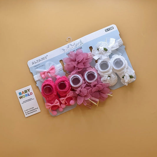 Pack of 3 Booties & Headbands Set