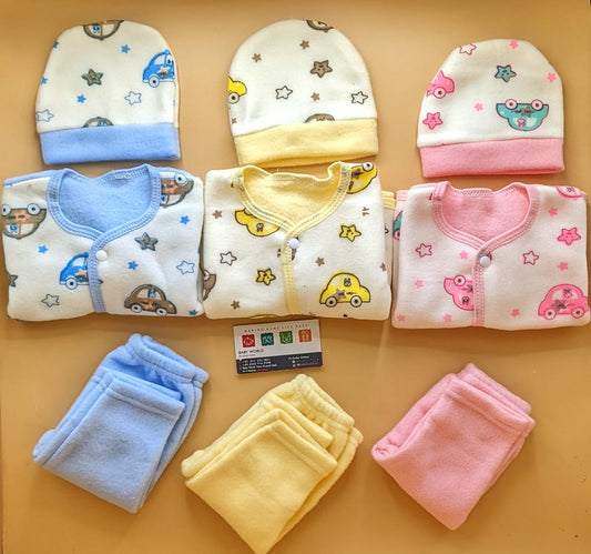 Pack of 3 Suits with Cap - Winter - Cars 🚗 - Pink/Blue/Yellow