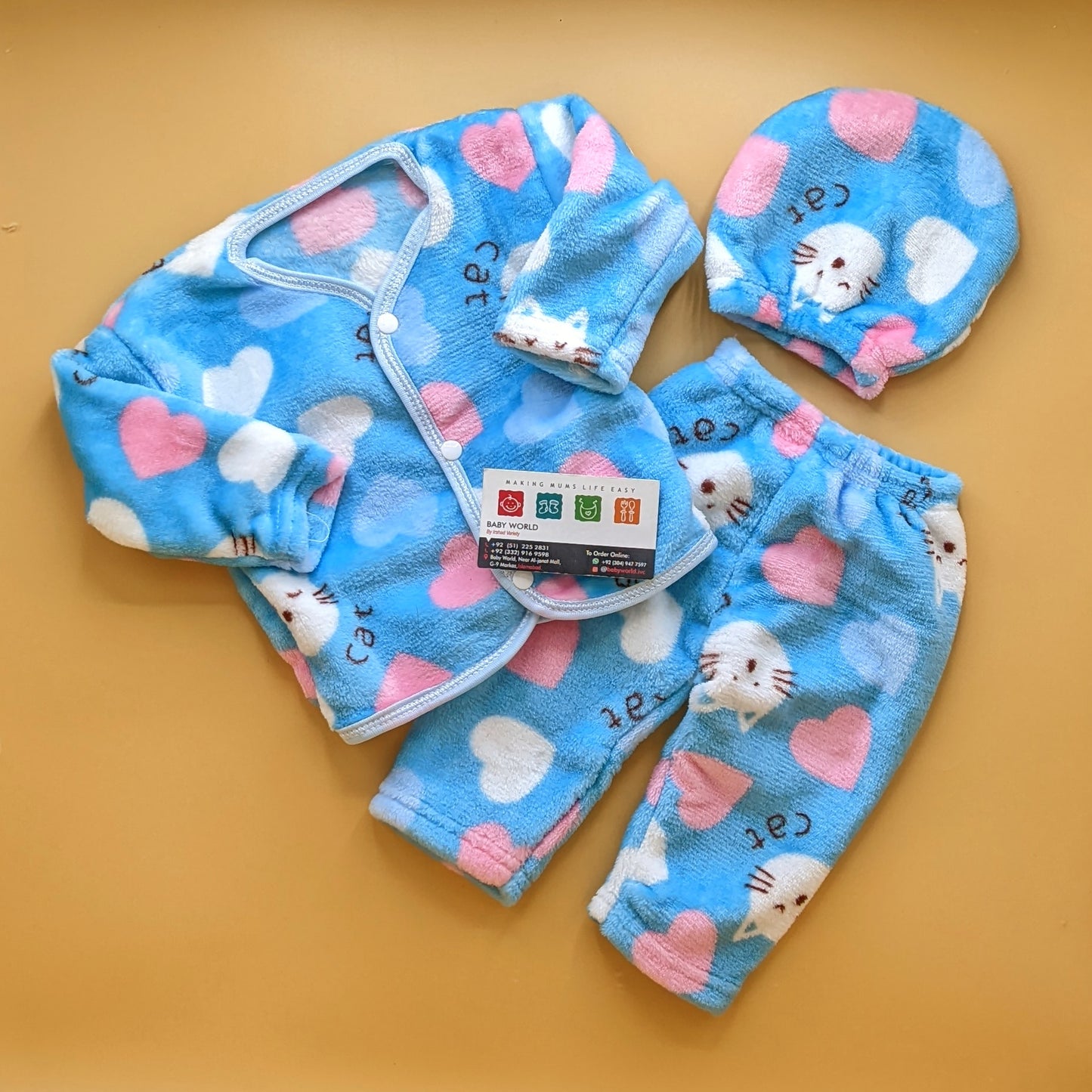 Baby Suit with Cap - Kitty/Hearts - Winter