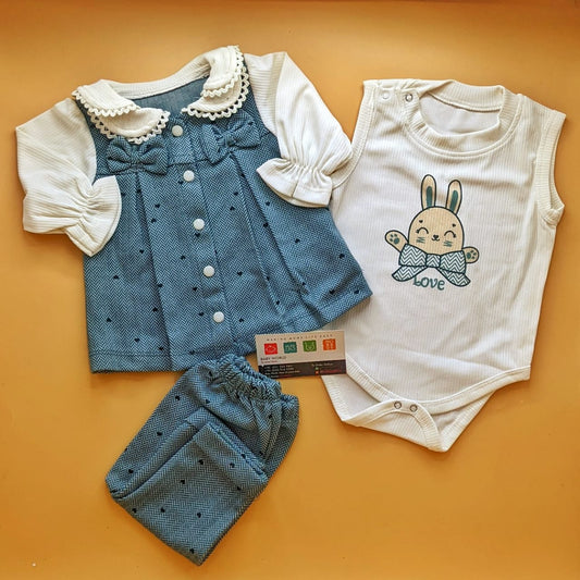 Frock with Bodysuit & Pant - Rabbit Love