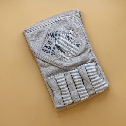 Hooded Bath Towel with 6 Pieces Face Towels