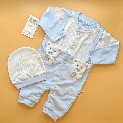 Baby Romper with Cap - Bear/Stripes