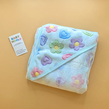 Baby Hooded Wrapping Sheet/Ac Blanket - Floral/Hearts - Winter