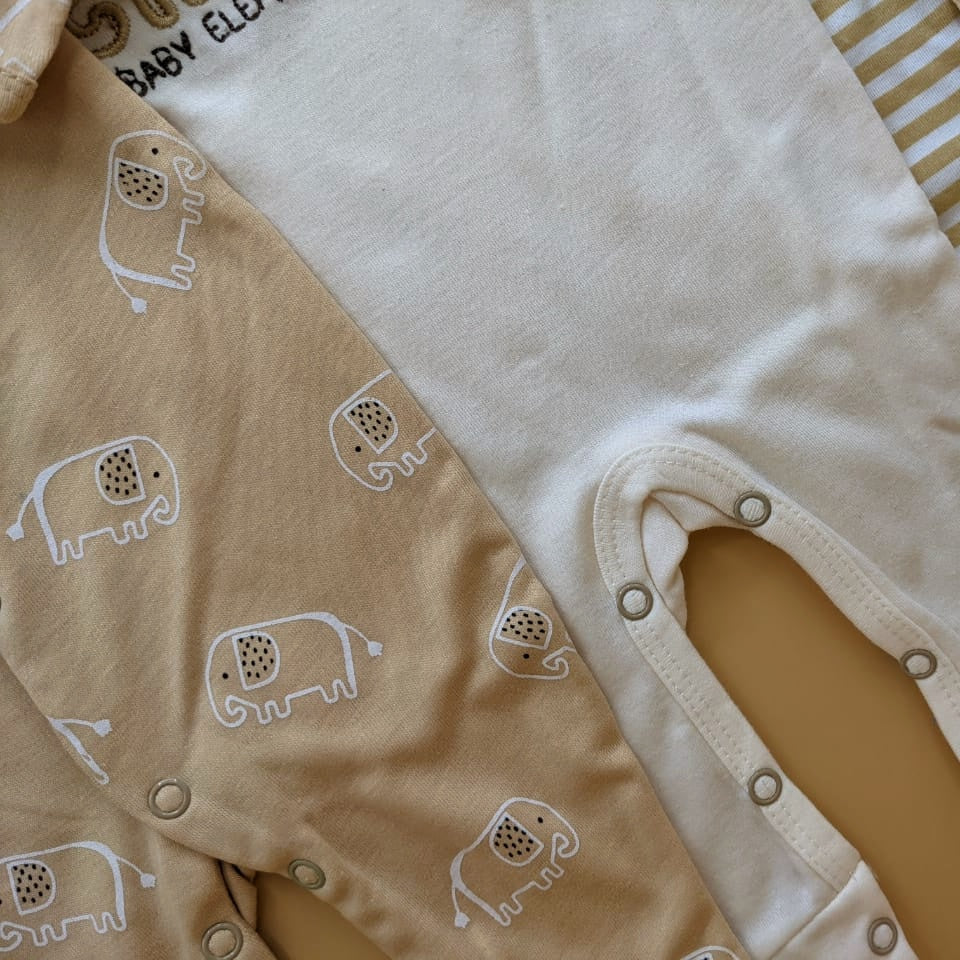 Pack of 3 Rompers/Sleep Suits - Elephant 🐘 - Brown