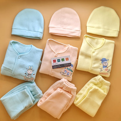 Pack of 3 Suits with Cap - Winter - Yellow/Sea Green/Peach