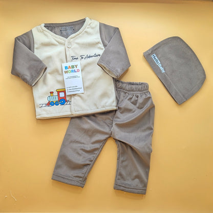 3 Pieces Baby Suit With Cap - Train 🚂 - Winter